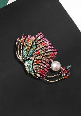 Women Multicolour Crystal Butterfly Design Brooch Pin
