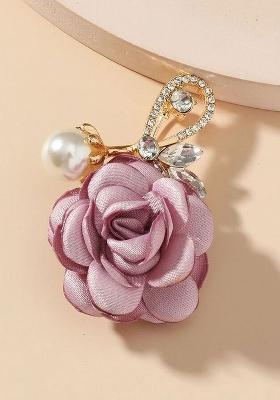 Stone Studded Pearls Beaded Retro Rose Flower Brooch