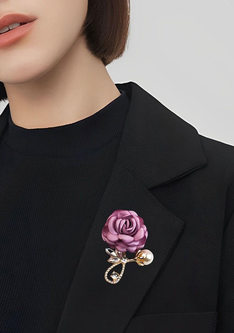 Stone Studded Pearls Beaded Retro Rose Flower Brooch