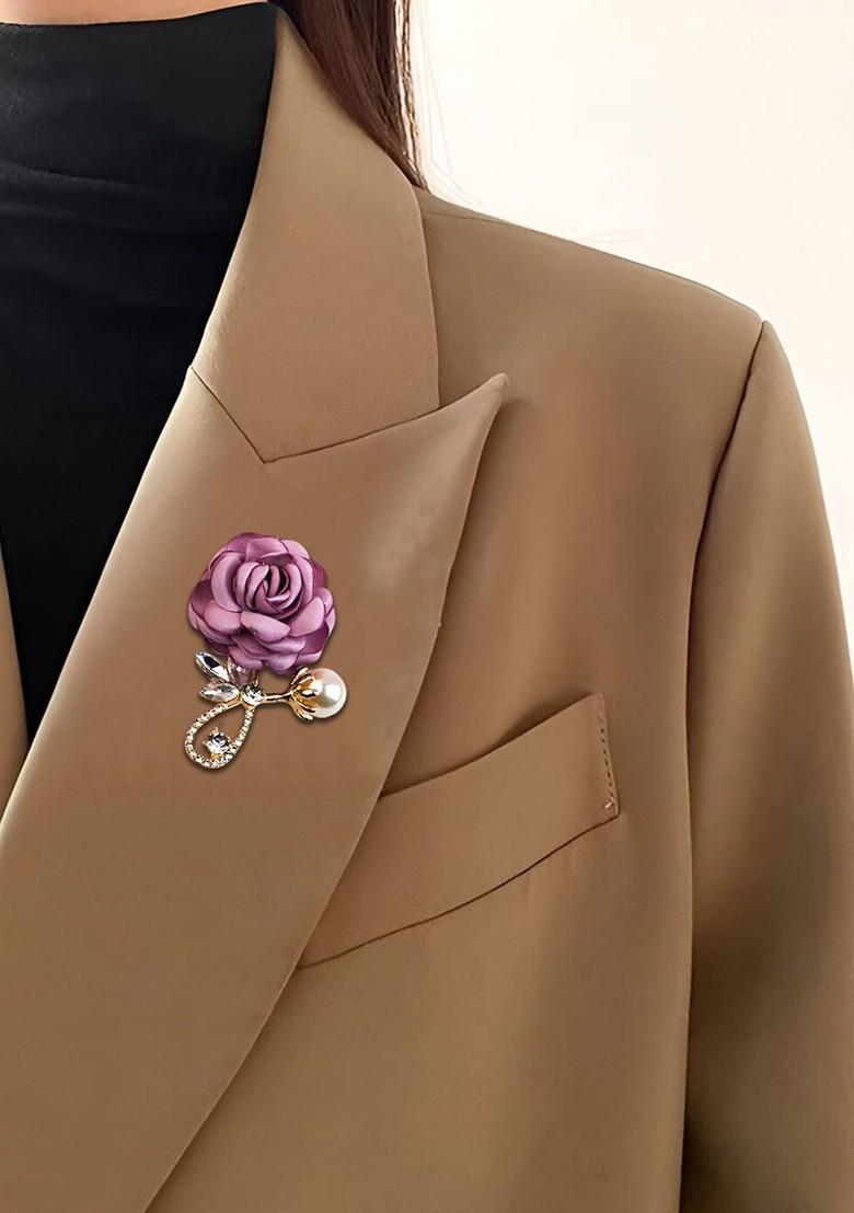 Stone Studded Pearls Beaded Retro Rose Flower Brooch