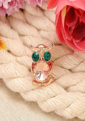 Gold Plated Crystal Studded Small Owl Charm Brooch