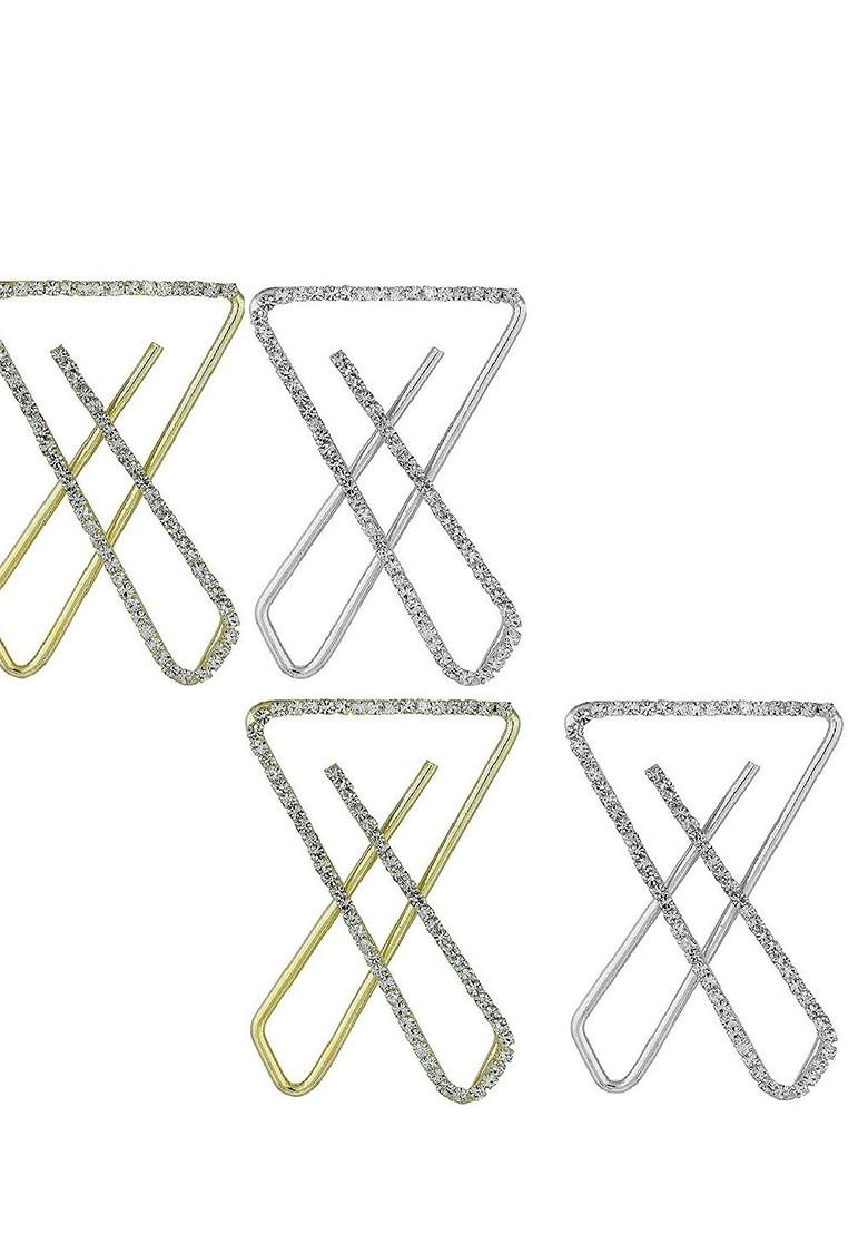 4 Pcs Silver Gold Plated Clip On Stone Safety Saree Pleats Pin Brooch