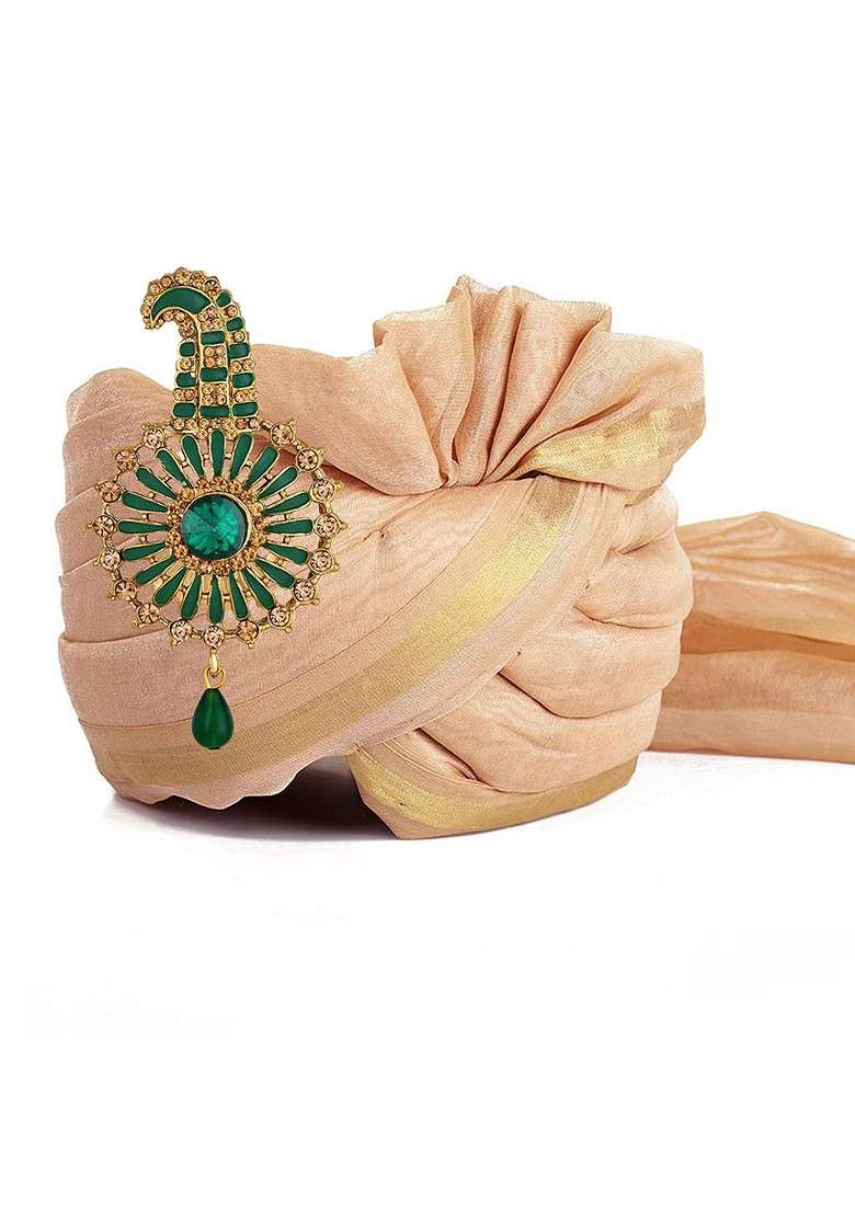 Men Stone Studded Beaded Safa Kalangi Brooch - Indya