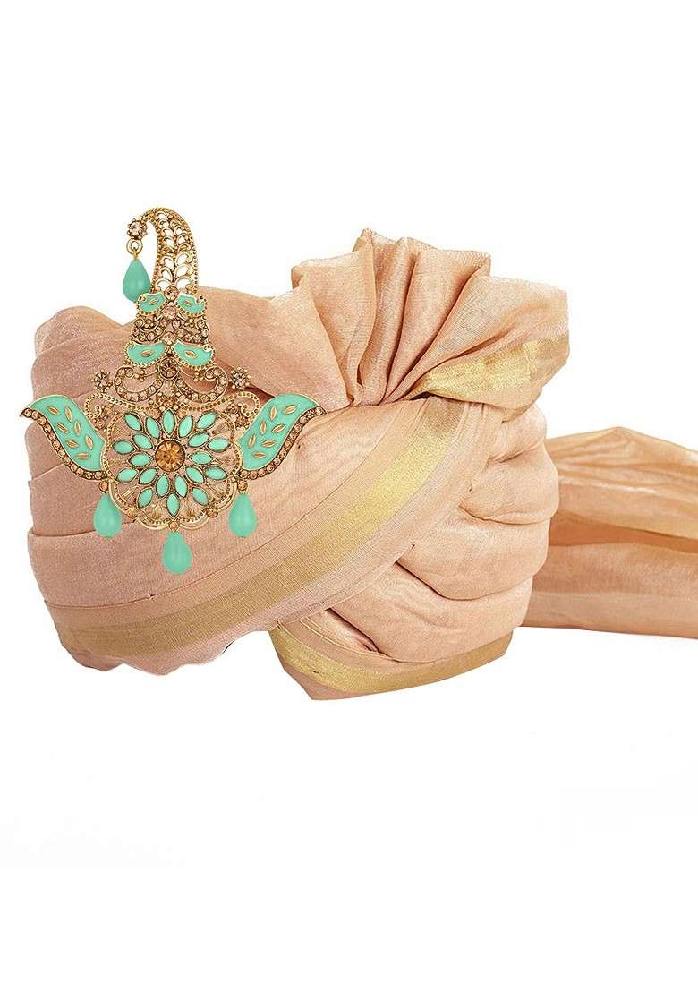 Men Stone Studded Beaded Safa Kalangi Brooch - Indya