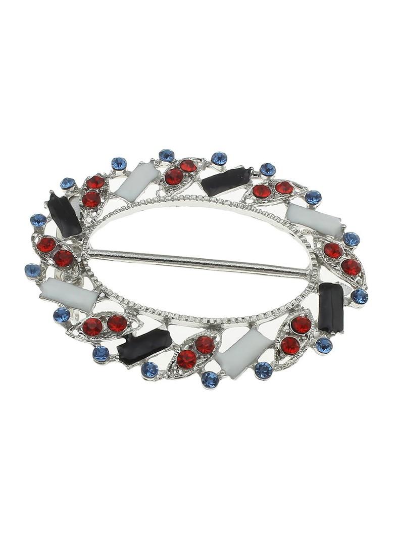Silver Plated Cz Stone Studded Brooch