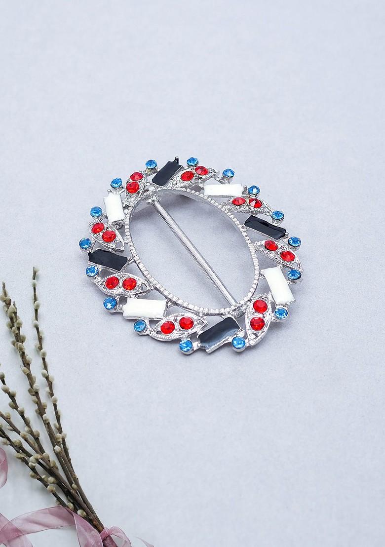 Silver Plated Cz Stone Studded Brooch