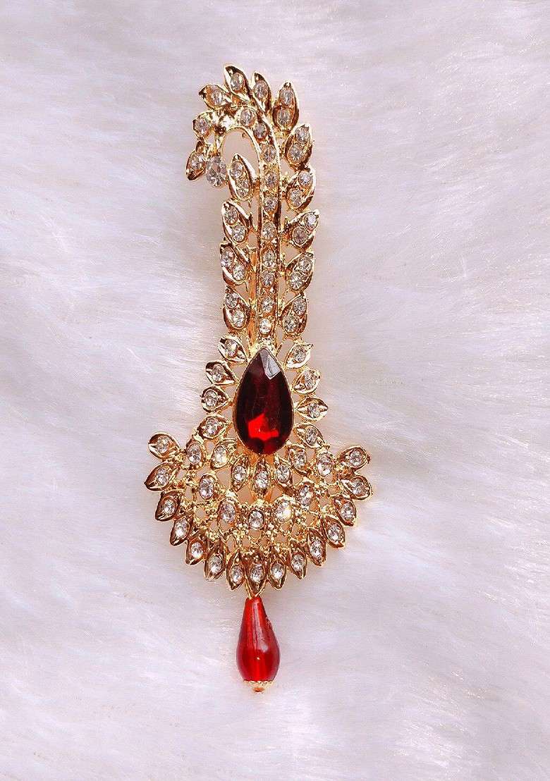 Men Stone Studded Beaded Safa Kalangi Brooch - Indya