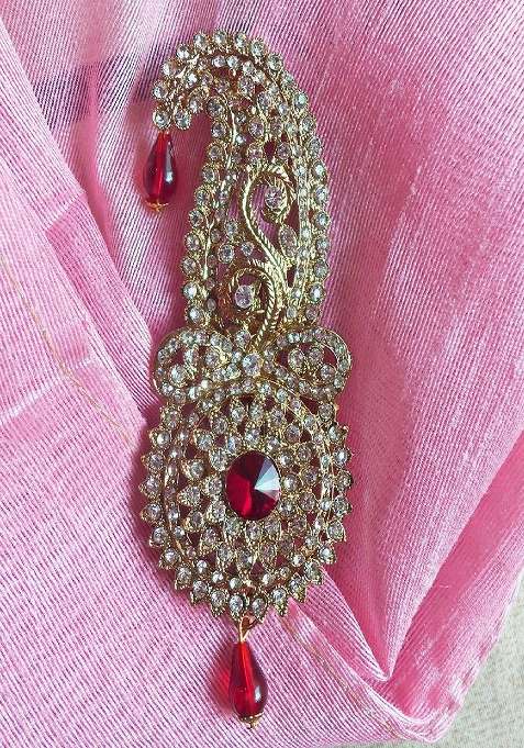 Men Stone Studded Beaded Safa Kalangi Brooch