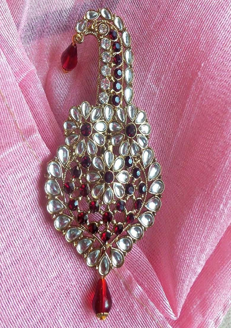Men Stone Studded Beaded Safa Kalangi Brooch - Indya