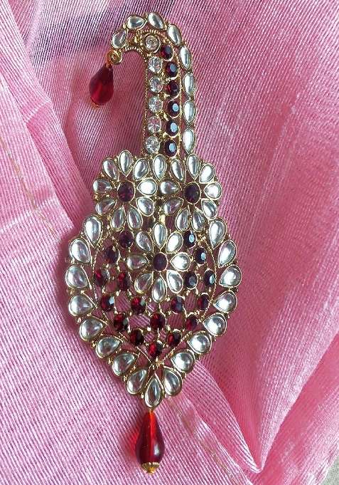 Men Stone Studded Beaded Safa Kalangi Brooch