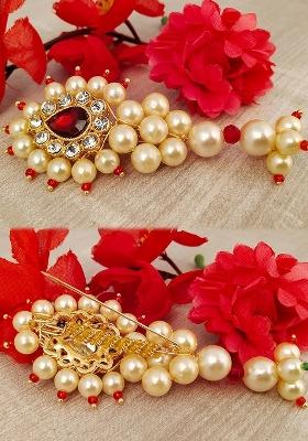 Maharashtrian Golden Safety Saree Pleats Pin Pearl Brooch