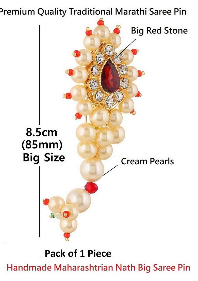 Maharashtrian Golden Safety Saree Pleats Pin Pearl Brooch