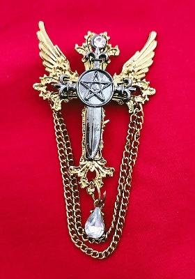 Men Alloy Cross Wings Charm Brooch