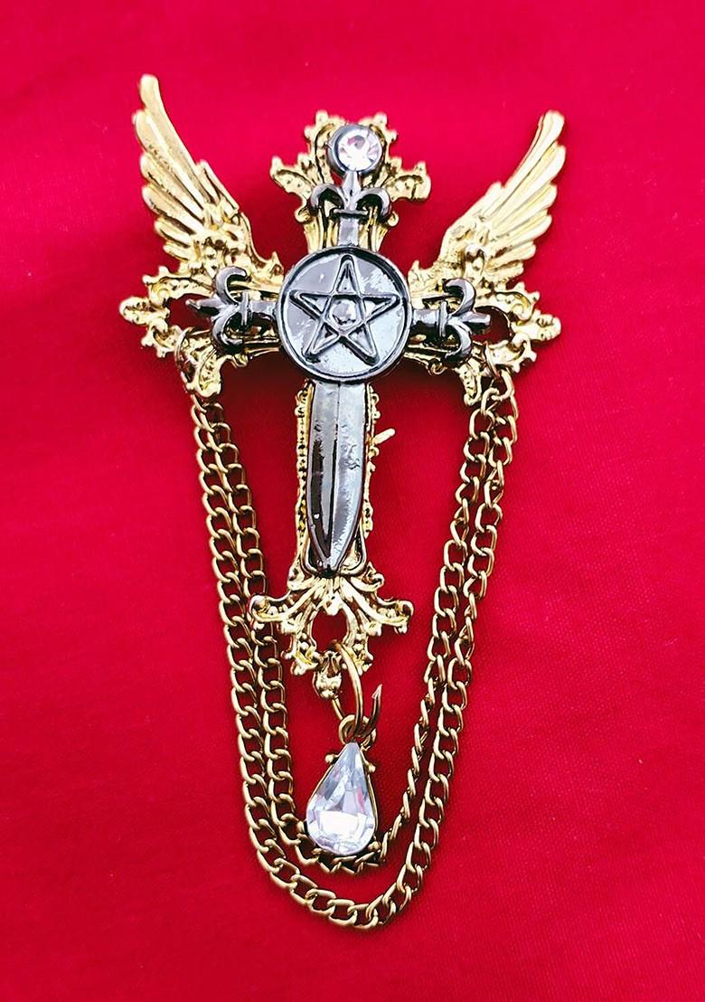 Men Alloy Cross Wings Charm Brooch