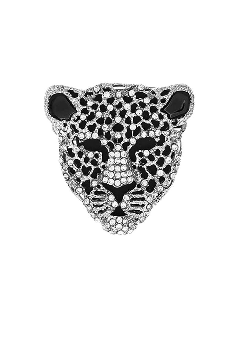 Men Stone Studded Alloy Lion Charm Lapel Pin