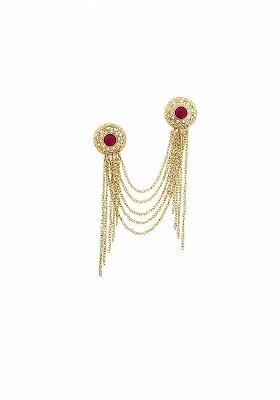 Men Stone Studded Dual Circular 5 Layer Chain Brooch