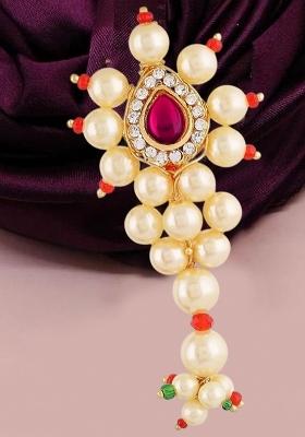 Maharashtrian Golden Safety Saree Pleats Pin Pearl Brooch