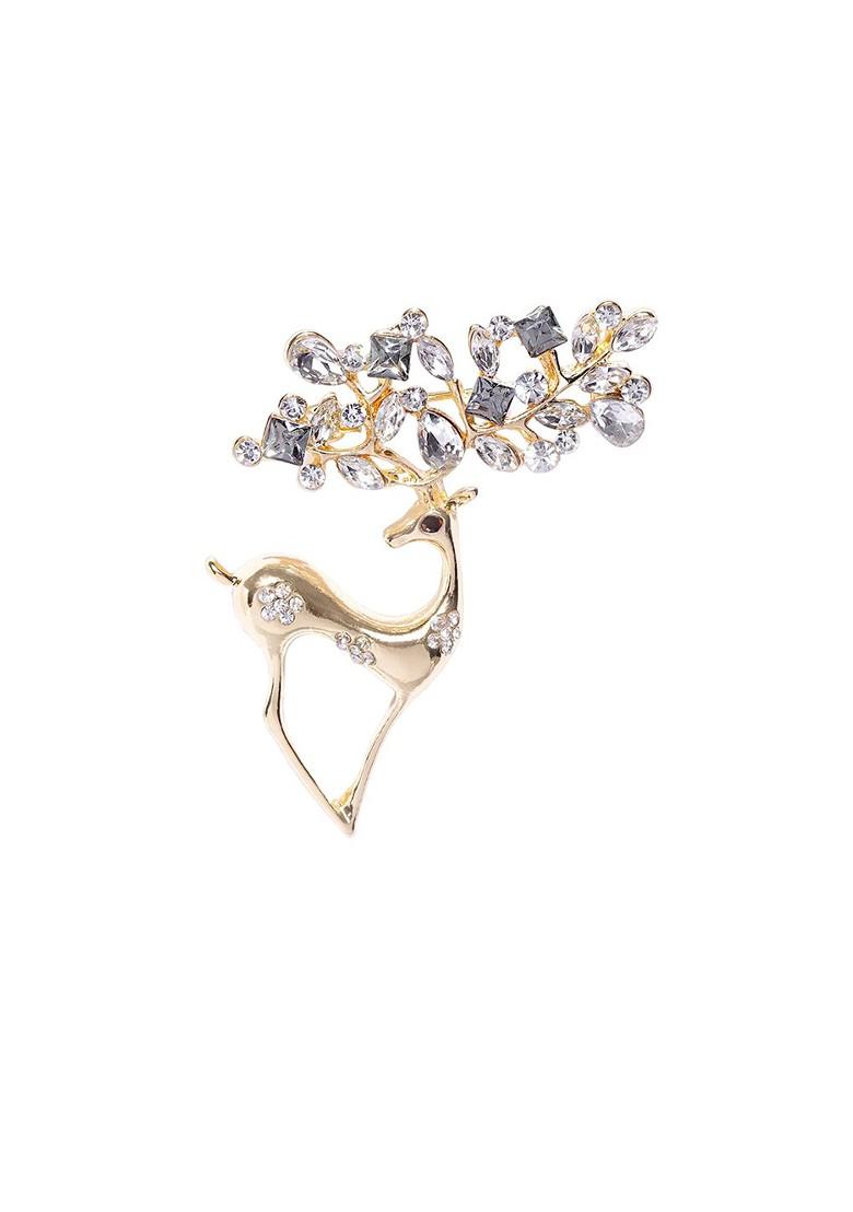 Women Gold Plated Stone Studded Deer Shape Brooch