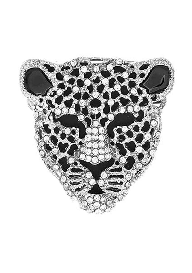 Men Lion Face Shaped Embellished Brooch