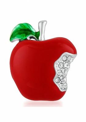 Women Apple Shaped Stone Studded Alloy Brooch