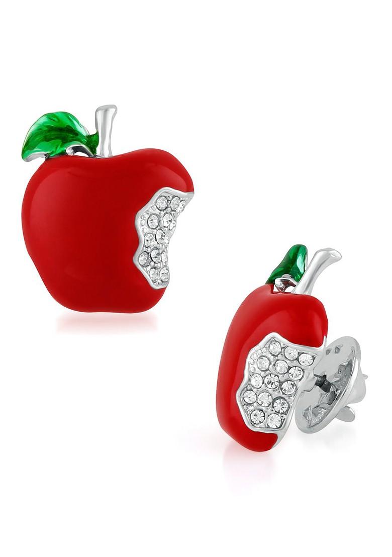 Women Apple Shaped Stone Studded Alloy Brooch