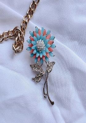 Women Stone Studded Sunflower Shaped Brooch