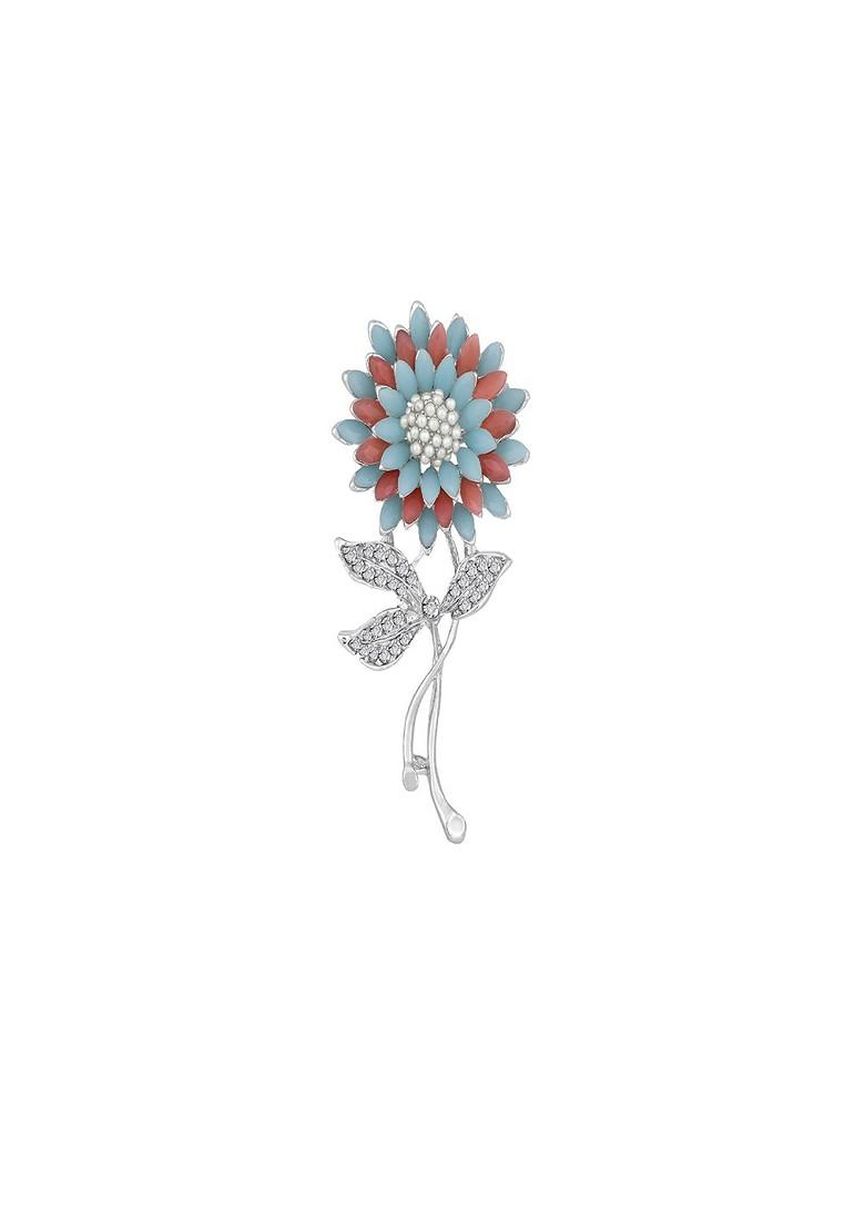 Women Stone Studded Sunflower Shaped Brooch