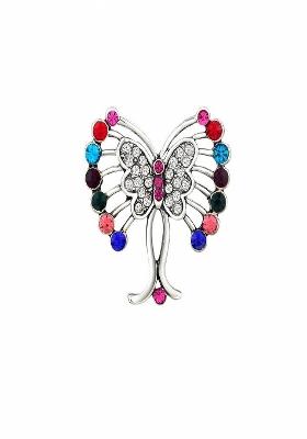 Silver Toned Butterfly Shaped Alloy Crystal Brooch