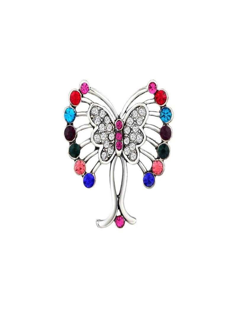 Silver Toned Butterfly Shaped Alloy Crystal Brooch