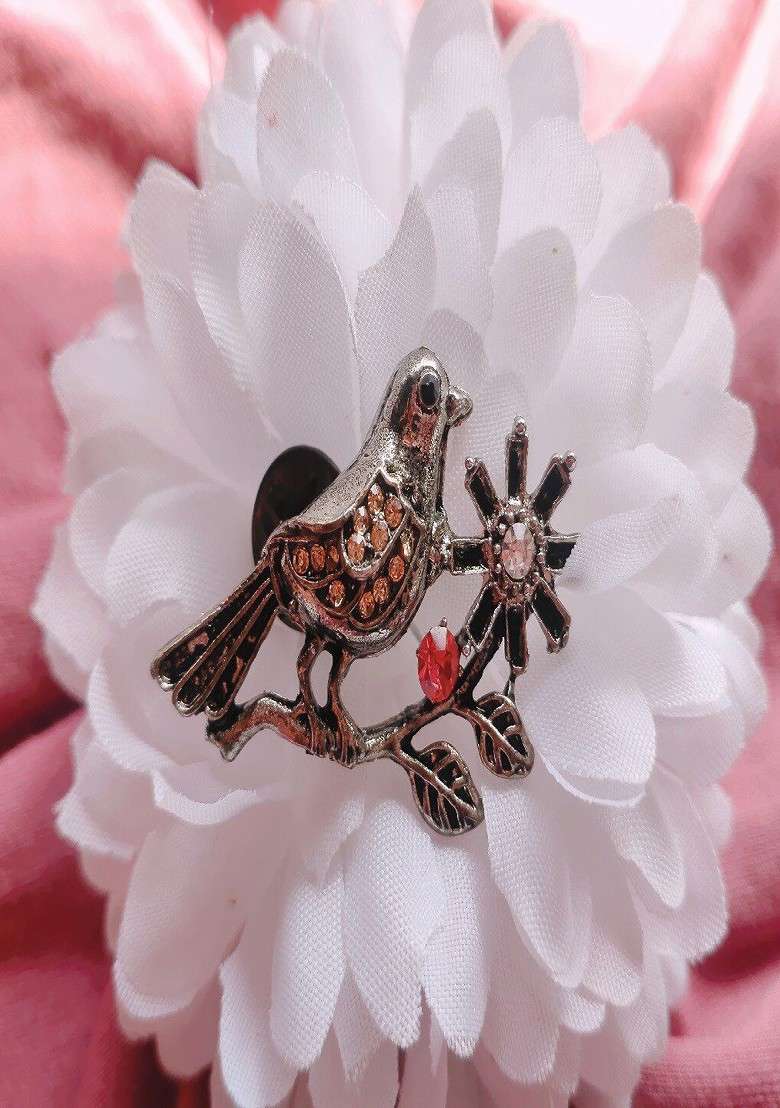 Women Stones Studded Sparrow Design Brooch - Indya