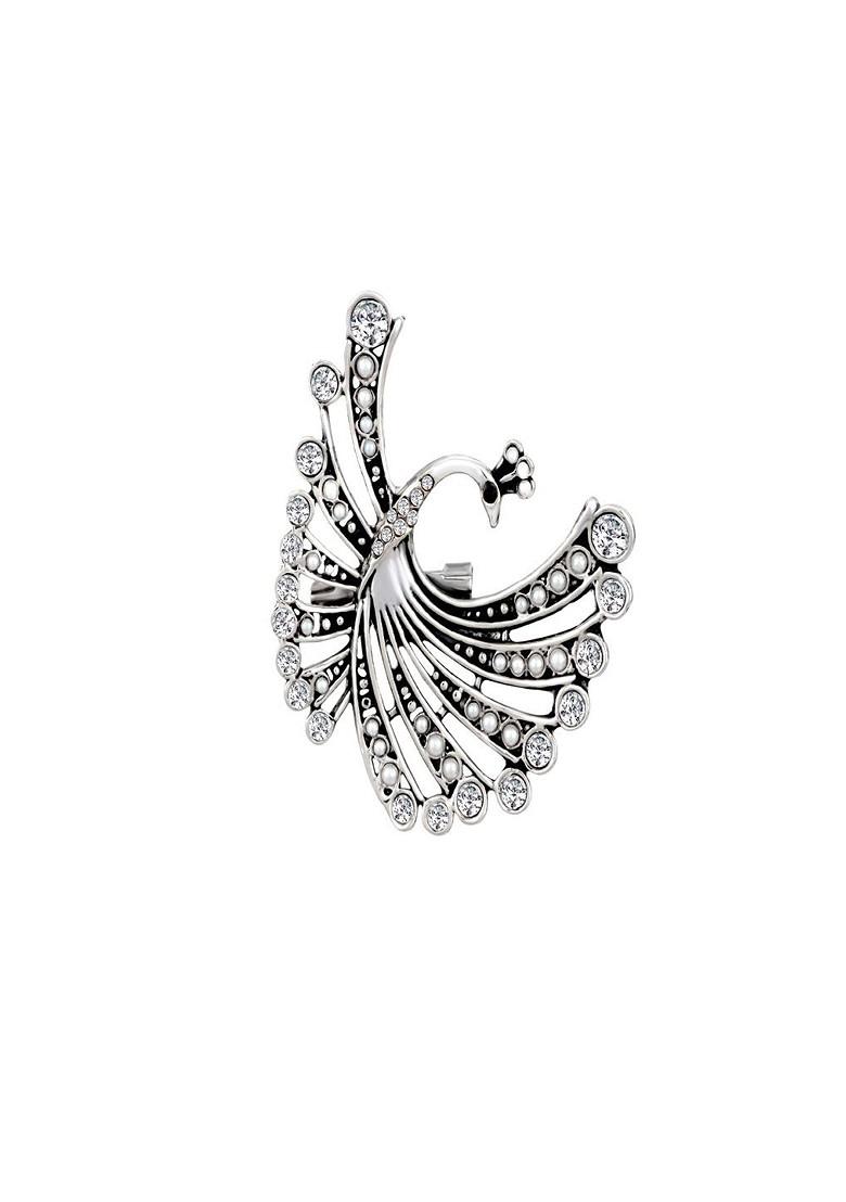 Women Flying Peacock Shape Stone Studded Brooch