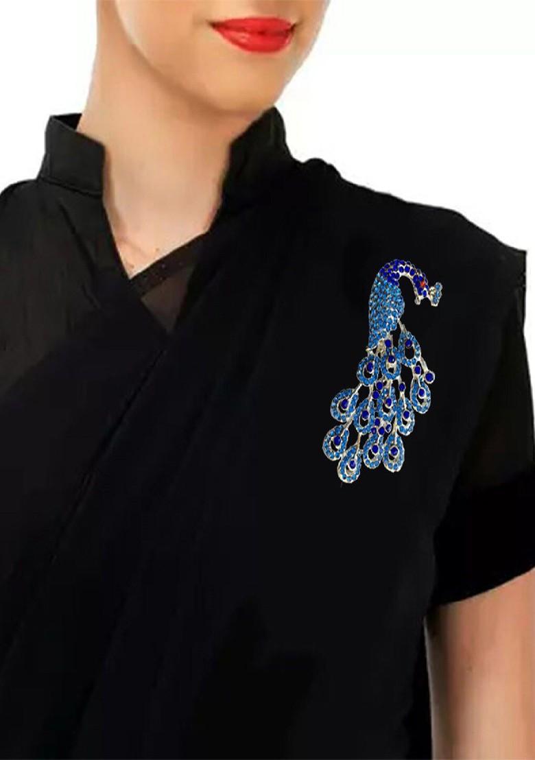Women Stone Studded Radiant Peacock Brooch