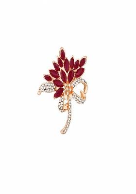 Gold Plated Floral Shaped Stone Studded Beaded Detailing Brooch