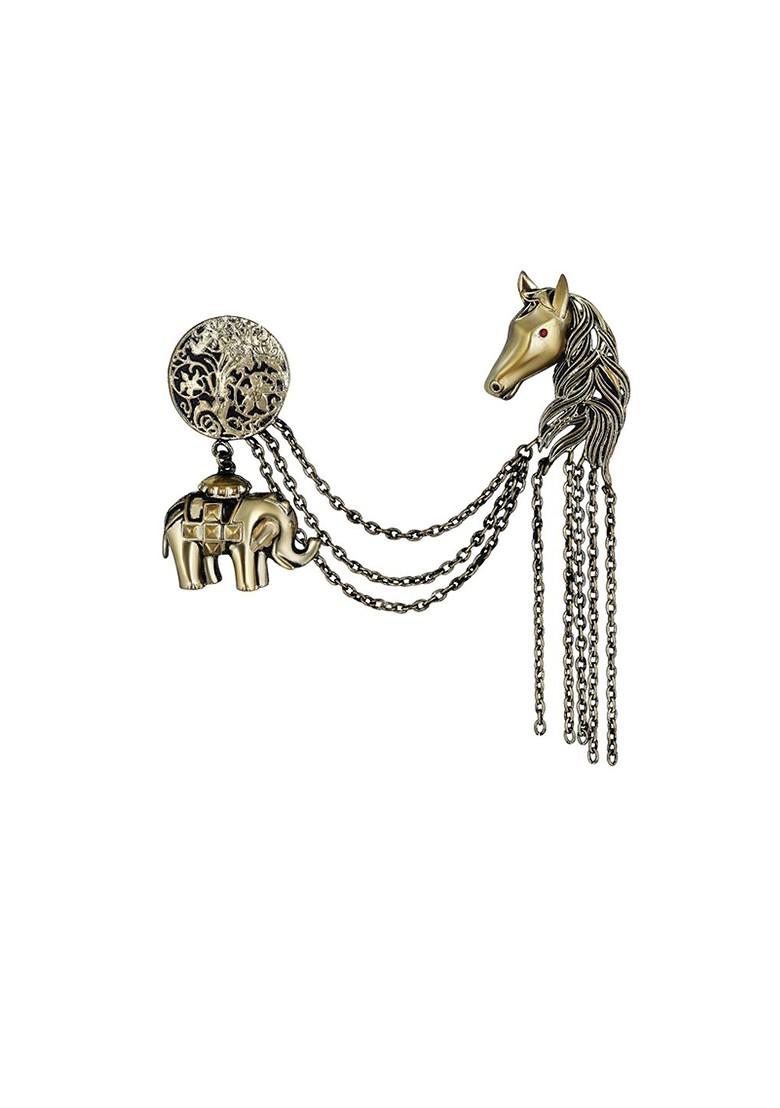 Alloy Baby Elephant Horse Face Floral Charm Brooch With Chain