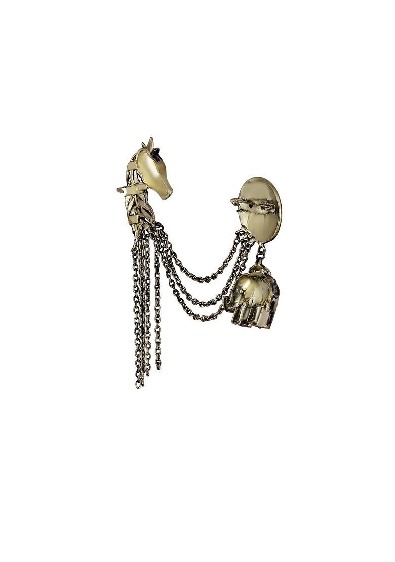 Alloy Baby Elephant Horse Face Floral Charm Brooch With Chain