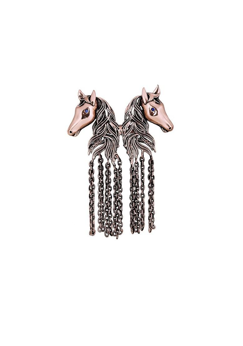 Men Dual Horse Shaped Tassel Chain Stone Studded Sherwani Brooch