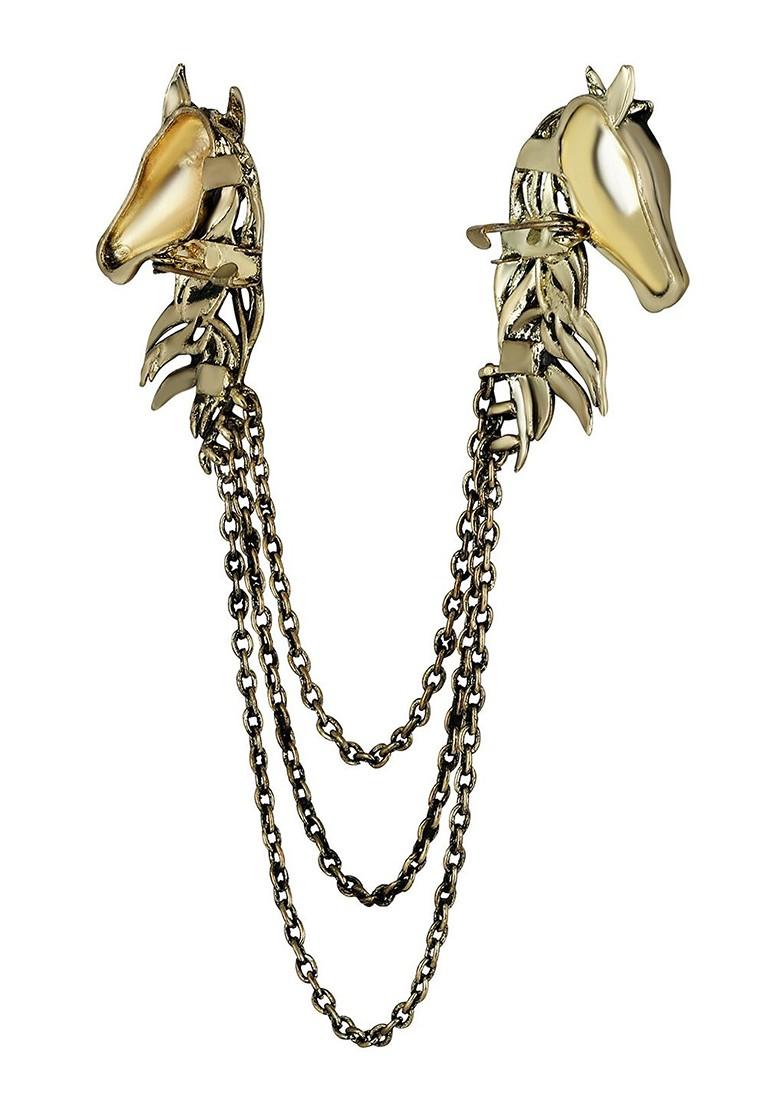 Men Dual Horse Shaped Tassel Chain Shervani Brooch