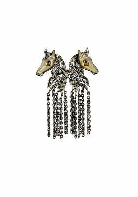 Men Dual Horse Shaped Chain Brooch
