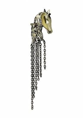 Men Horse Shaped Stone Studded Tassel Chain Brooch