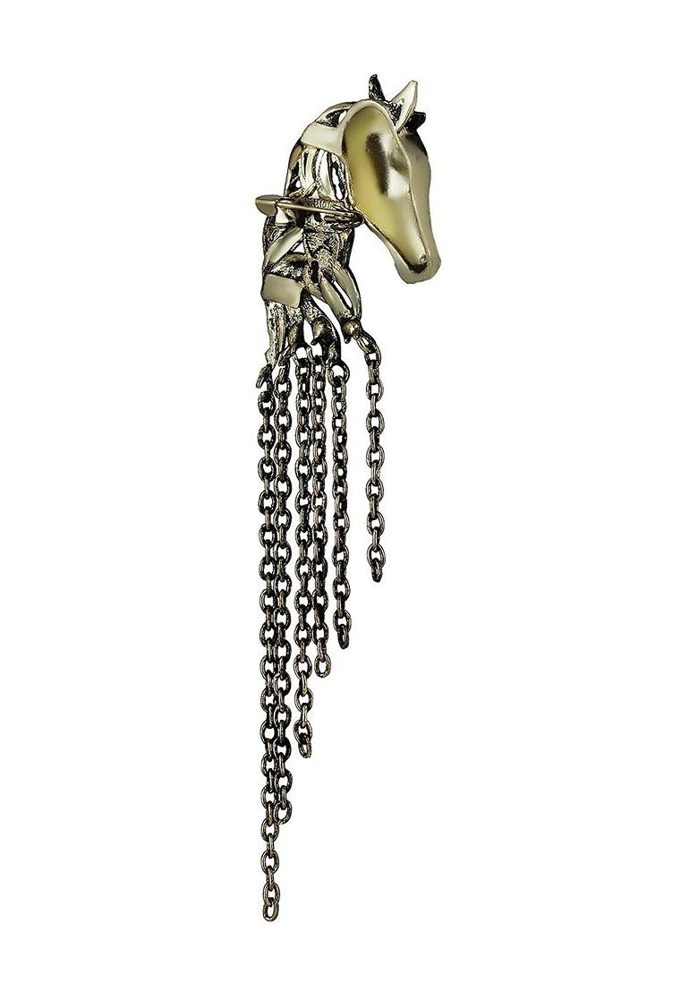 Men Horse Shaped Stone Studded Tassel Chain Brooch