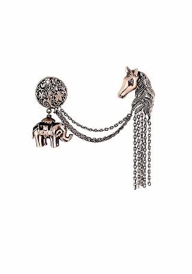 Alloy Elephant Horse Face Floral Charm Brooch With Chain