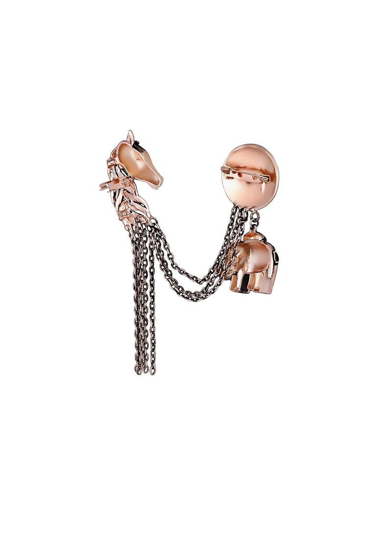 Alloy Elephant Horse Face Floral Charm Brooch With Chain