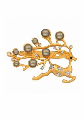 Women Stone Studded Running Deer Shaped Lapel Pin