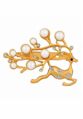 Women Running Deer Shaped Stone Studded Brooch Lapel Pin