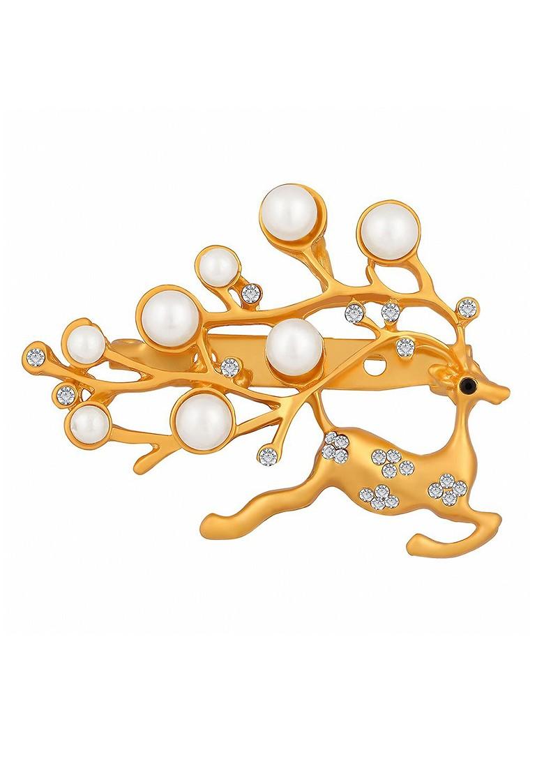 Women Running Deer Shaped Stone Studded Brooch Lapel Pin
