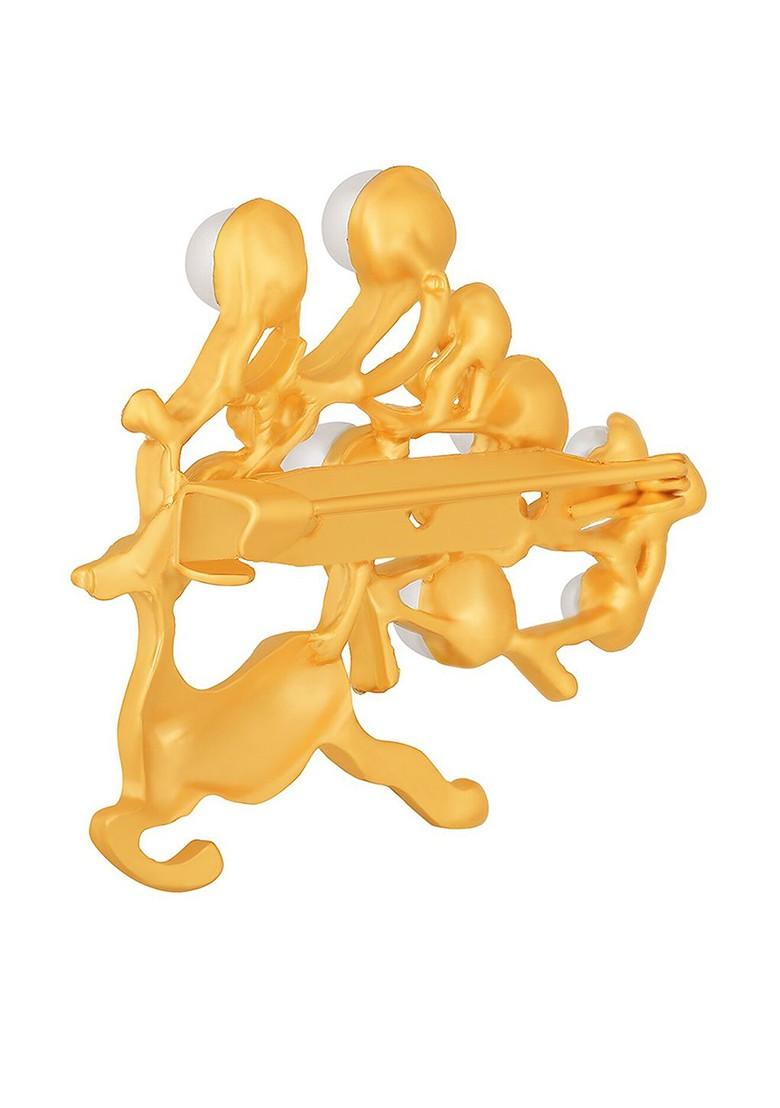 Women Running Deer Shaped Stone Studded Brooch Lapel Pin