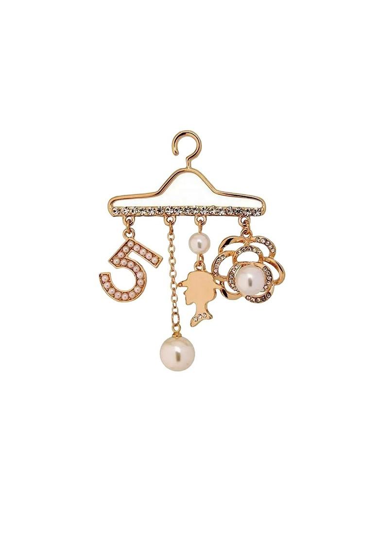 Women Rose Gold Plated 5 Element Cloth Hanger Shaped Brooch