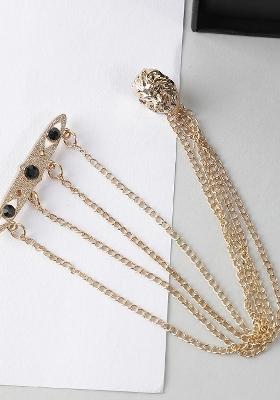 Men Gold Toned Black Stone Studded Brooch