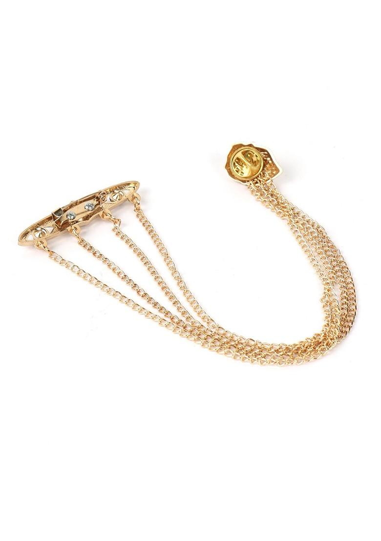 Men Gold Toned Black Stone Studded Brooch