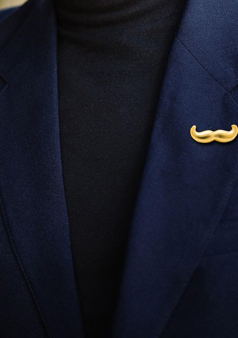 Men Silver Plated Gold Toned Moustache Shaped Brooch